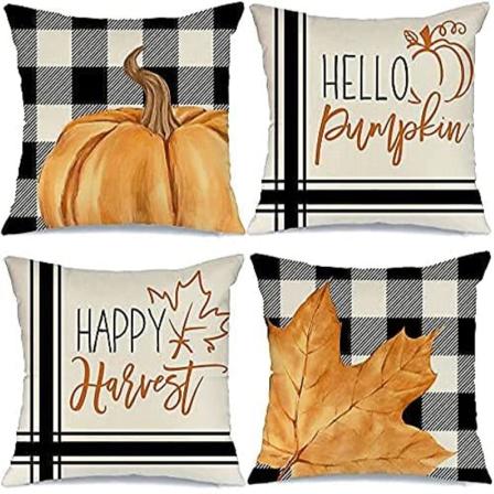 Syksyiset tyynynpäälliset 18x18 4 set syksyn sisustukseen Buffalo Plaid Pumpkin Vaahteranlehti Pumpkin Tyynyt Koristeellinen heittotyynyt maalaistalo 