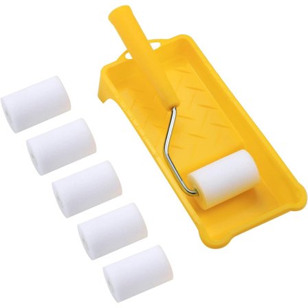 Mini malersett - Skummalerulle - med refill - Skumruller med høy tetthet *6, malingsbrett og rullehåndtak - Liten svampmalerulle