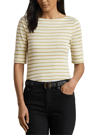 Lauren Ralph Metallic Striped Boatneck Tee T-shirts Dam Vit L