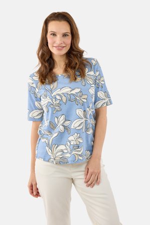 JENSEN - Kortærmet T-shirt - Blå - Blomsterprint