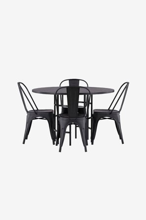 Venture Home - Spisegruppe Copenhagen med 4 spisebordsstole Tempe - Sort - Spisebordssæt 4 personer - Fra Homeroom