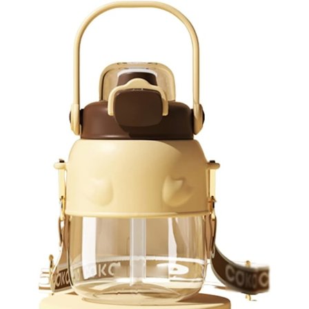 Drickflaska 30oz/900ml Flaskor Med Sugrör Och Rem Sport Vattenflaska Lätt Hållbara Vattenflaskor(Brun) Med Lock