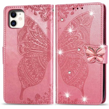 Kotelo Samsung S21 ULTRA/S30 ULTRA -puhelimelle, vaaleanpunainen timanttikuvioitu perhosnahkakukkalevy