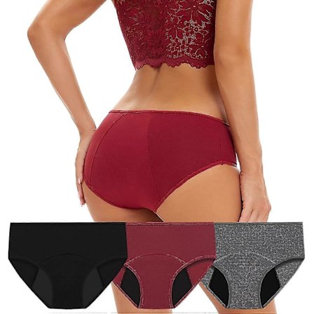 3-pack Mens trosor, Menstruationstrosor för riklig blödning, Vattenabsorberande trosor för kvinnor utan läckage, Fysiologiska underkläder