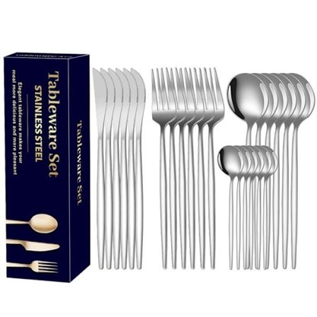 (Silver)LECOO Bestickset för 6 personer - 24 delar - rostfritt stål - knivar/gafflar/skedar - silver