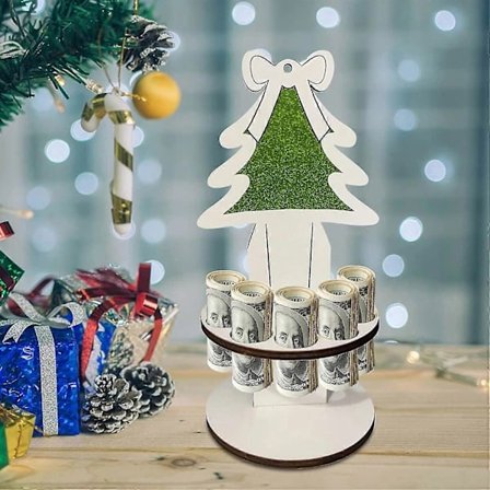 QU-Juledekorationer, unik Pengeholder, Håndlavet Træ Juletræ