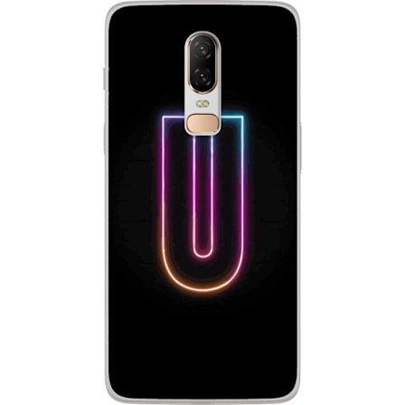 Kompatibel Mobilcover til OnePlus OnePlus 6 Minimalistisk neonbogstav U i farverig lyseffekt mod sort baggrund