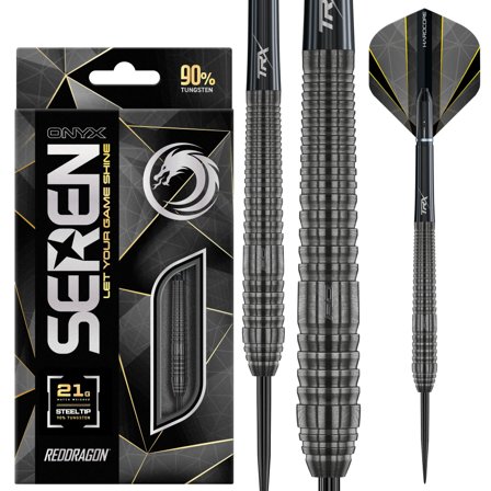Red Dragon Darts Seren 2 Onyx 90% Tungsten Steel Tip Darts - 21g/23g - Professional Hardcore Flights, Shadow Black, Let Your Game Shine