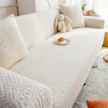 Benvit; lämplig för 5-sits soffor (305-360cm) | Inkluderar 1 prydnadskuddevar; kattsäker sofföverdrag, all-in-one universellt dammtätt pr