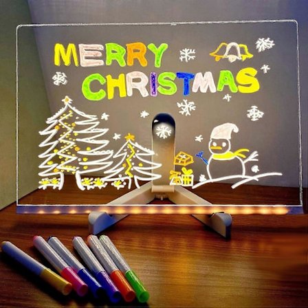 Memo-tavle LED-meldingstavle med 7-fargers penn og stativ for å skrive notater og påminnelser