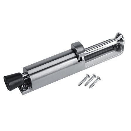 Kraftig dørstopperholder i sinklegering med myk gummifot, fjærbelastet, lett å tråkke på, sølv