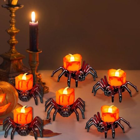 6 st Halloween-ljus, Flammlösa Halloween LED-te-ljus Spindel Ljus Tealights Halloween Dekoration, Batteridriven