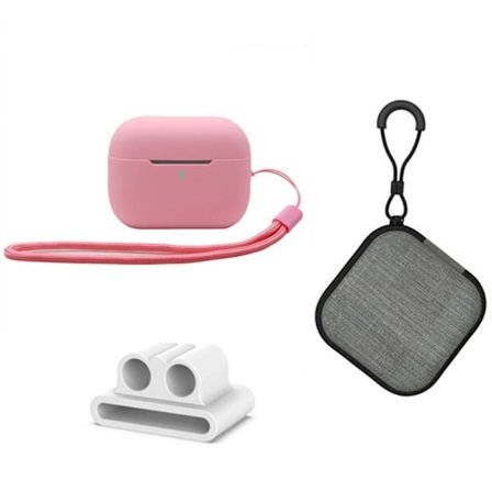 AirPods Pro 2 silikoneetui med opbevaringsboks og holder - Lyserød