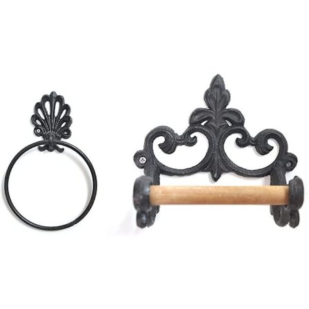 2 stk. Vintage Håndklæde Ring Toiletpapirholder, Håndklædeholder Sæt, Badeværelse Støbejern Håndklæde Ring, Sort