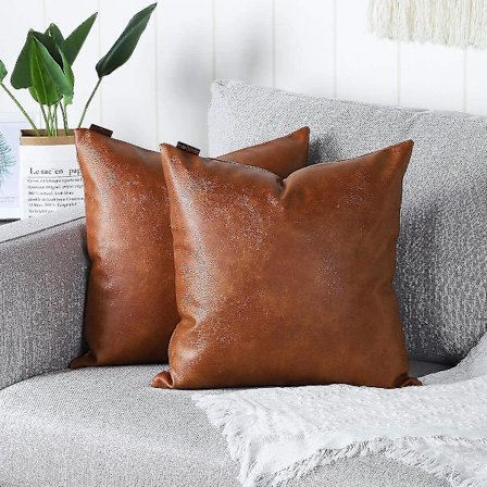 Sæt af 2 Luksuriøse Kunstlæder Pudebetræk Moderne Komfortabel Dekoration Pudebetræk Til Sofa Stue Balkon Have Til Familie, 45x45cm,bro