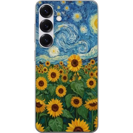 Kompatibel Mobilcover til Samsung Samsung Galaxy S25 Solsikkefelt under en stjerneklar himmel - Maleri inspireret af Van Gogh