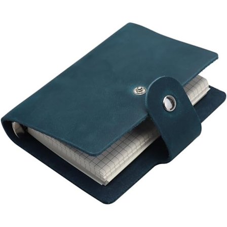 Blå 5-rings ægte læder notesbog med lommestørrelse, notesbog med 96 ark memo A8 blå notesbog