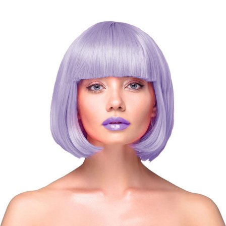 Peruk Kort Rakt Hår - Ljuslila