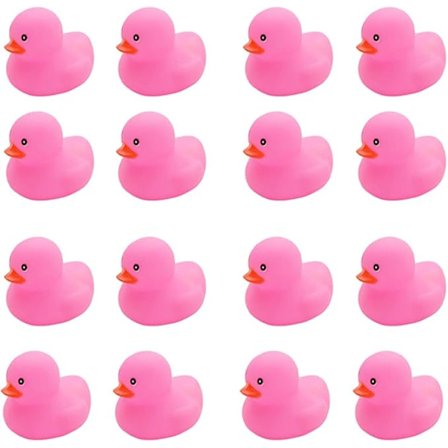 16 stk. Badeand Legetøj, Mini pink Gummiænder der Knirker og Flyder, Legetøjsfest Dekorationer
