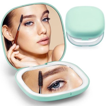 Forstørrelsesspejl, Rejse Makeupspejl med Lys Bærbar 1X/5X Forstørrende Kompakt Spejl LED Lommespejl Håndholdt Comapct Spejl
