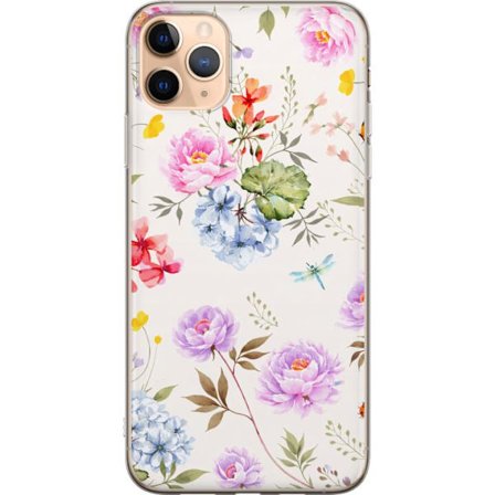 Kompatibel Mobilcover til Apple Apple iPhone 11 Pro Max Blomstret mønster med håndmalede blomster, sommerfugle og insekter i romantisk skandinavisk