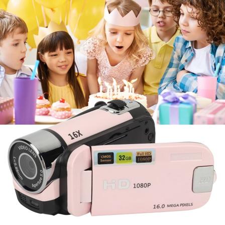 D90 1080P 16MP Digitalkamera 2,4 tommer roterbar skærm videokamera 16X zoom HD videooptager med fyldlys Pink