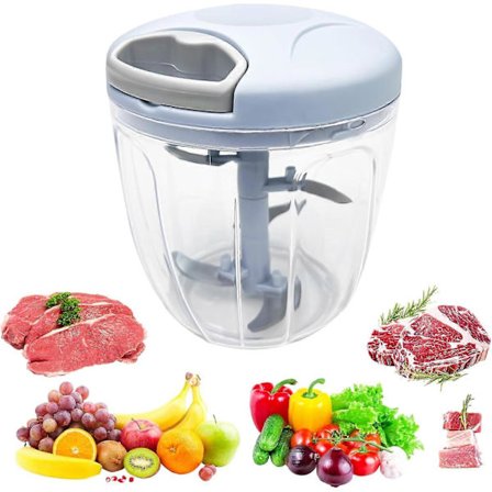 Käsikäyttöinen silppuri narulla, 900 ml käsikäyttöinen vihannesleikkuri, mini sipulisilppuri 5 ruostumattomasta teräksestä valmistetulla terällä, 