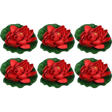 6 stk. Kunstige Flydende Lotusblomster, Kunstige Lotusblomster til Have Damme Pool Dekoration, Rød, 7"