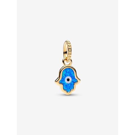 Pandora - Opalescent Blue Hamsa Hand Dangle Charm - 14k gullbelegg