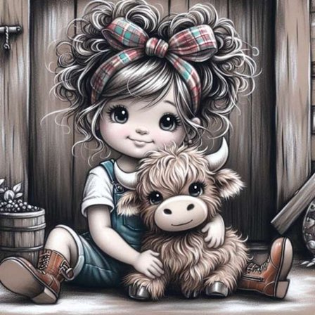 2st Barnrum Söt flicka med ko Affisch 50×70 CM