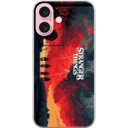 Kompatibelt Mobildeksel til Apple Apple iPhone 16 Stranger Things plakatstil med syklende venner, dramatisk himmel og sterkt kontrast, klassisk sci-fi