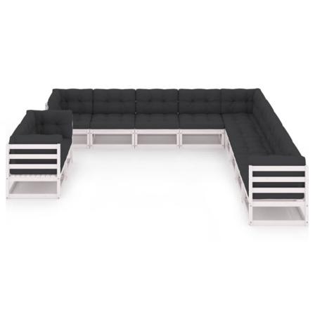 Vidaxl Loungegrupp Med Dynor 11 Delar Vit Massiv Furu Vit