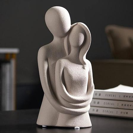 Moderne Abstrakt Keramisk Skulptur - Kontor Eller Hjemmedekor - Par - Grå