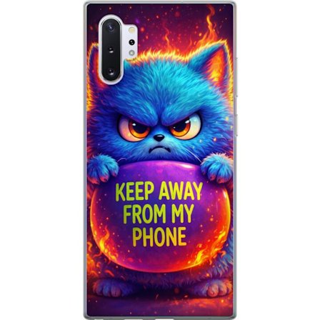 Kompatibelt Mobildeksel til Samsung Samsung Galaxy Note10+ Sinna lodne blå katt med teksten "Hold deg unna telefonen min" i neonfarger og ildlignende