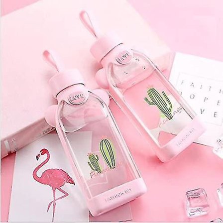 Glassflaske med etui Vannflaske for barn Rosa