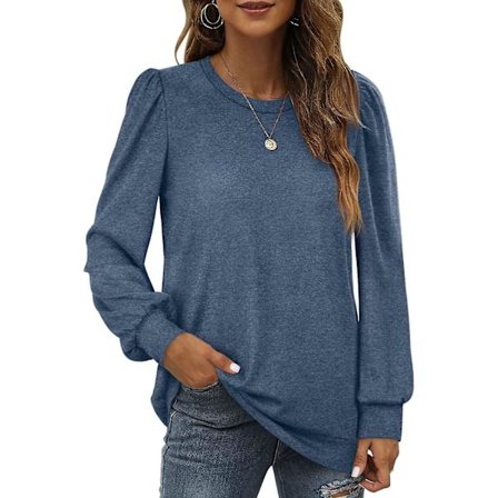 Langermet topper for kvinner, damegensere med puffermer, ensfarget tunika