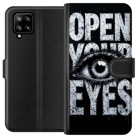 Kompatibelt Lommeboketui til Samsung Samsung Galaxy A42 5G Mørk typografisk illustrasjon med øye og teksten Open Your Eyes, sterk kontrast og rå ku