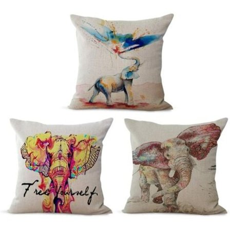 Pudebetræk, 3 stk. Dekorative Pudebetræk 45 x 45 cm med Elefant Blækmaleri Behageligt Stof