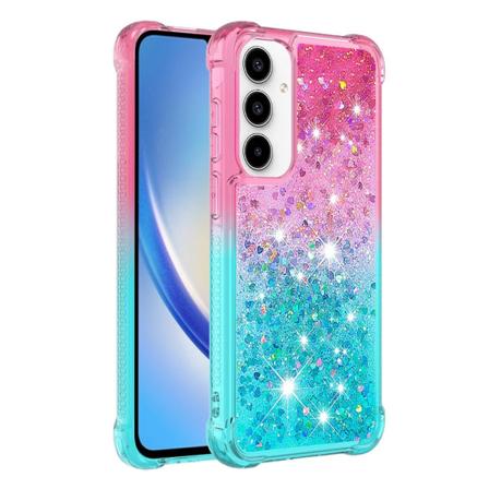 SKALO Samsung A55 5G Kvicksand Glitter Hjerter TPU Cover - Pink- Multicolor