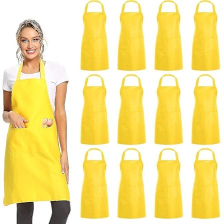 12-pack enfärgade förkläden med 2 fickor - Svarta Unisex Kommersiella Förkläden Bulk B