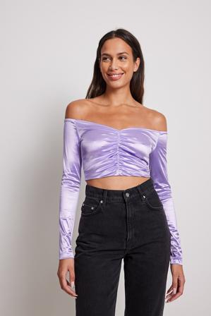 NA-KD Party Haut brillant froncé à manches longues - Tops manches longues - Violet - Small