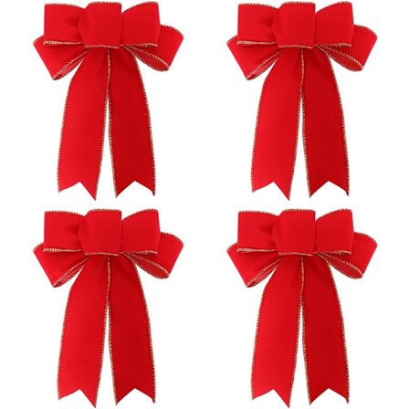 Sløjfe pk med 4 stk - Juledekoration stor rød sløjfe - stor sløjfe