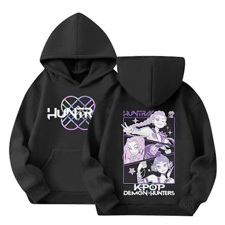 KPOP Demon Hunters Barn HUNTRX Hoodie - Pojkar Flickor Casual Hoodie, Skola, Vardagskläder black-FF-