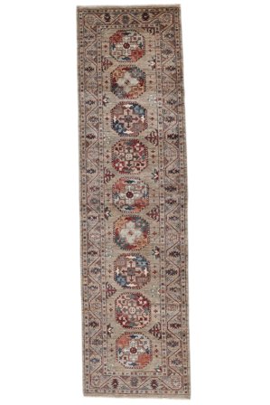 Hand Knotted Shabargan Rug 84X302 Brown/Dark Red