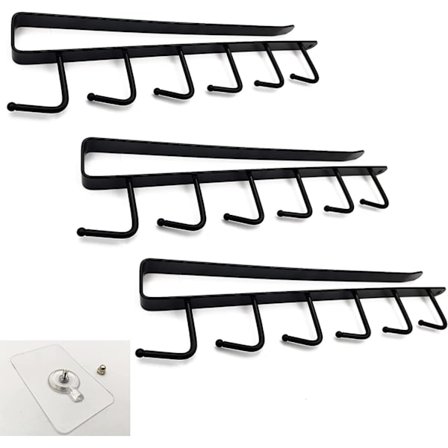 3 stk. Hængende Kopholder, Skab Opbevaring Hængende Krog, Glas Holder Hængende Under Skab Organizer uden Boring