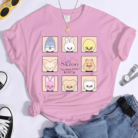 K-POP Stray Kids T-shirt - Herre og Dame T-shirts - Harajuku Y2K T-shirt - Casual Sommer Kortærmede T-shirts til kvinder - L3274-pink