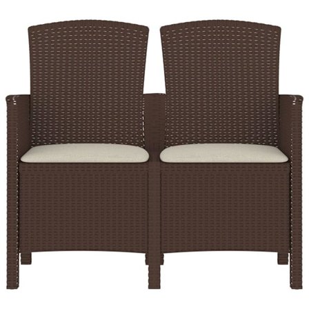 vidaXL Trädgårdsbänk med dynor 2-sits PP-rotting brun