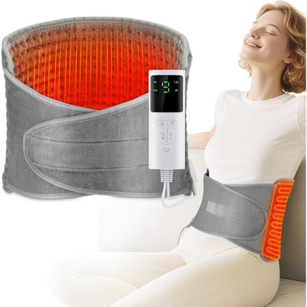 Electric Heating Pad for Back Pain and Cramps - Adjustable Heat Settings with Timer - Machine Washable Grey Heat Wrap