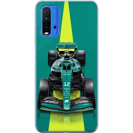 Yhteensopiva Puhelinkuori Xiaomi Xiaomi Redmi 9T Aston Martinin Formula 1 -auto vihreässä kilpailumuotoilussa, jossa on moderni studiosentuntma