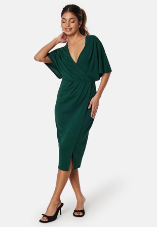 Bubbleroom Occasion - Wrap Slit Midi Dress - Kläder Omlottklänning